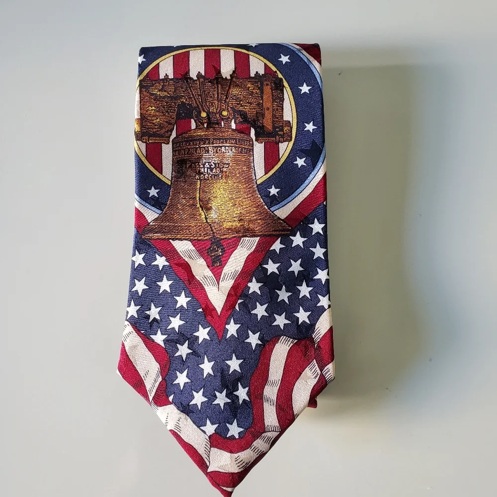 Liberty Bell American Flag Silk Tie